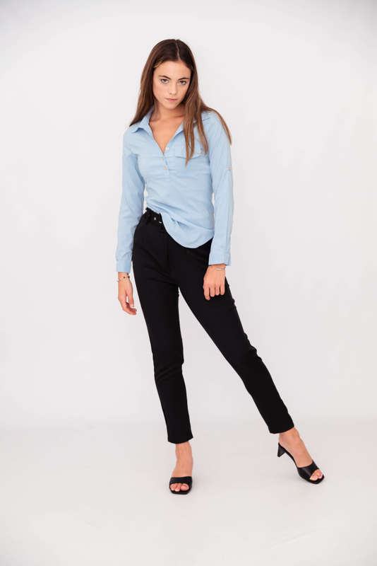 Ella Essential Powder Blue Mid Button Down Shirt