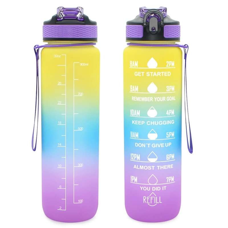 Motivational 1L Water Bottle with Straw Time Marker