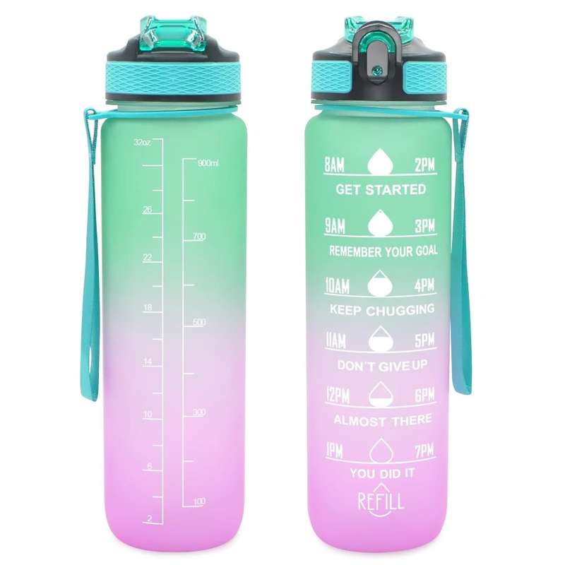 Motivational 1L Water Bottle with Straw Time Marker
