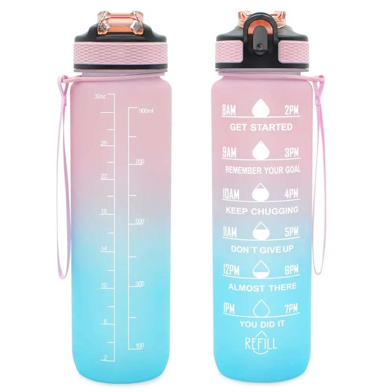 Motivational 1L Water Bottle with Straw Time Marker