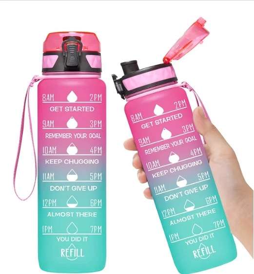 Motivational 1L Water Bottle with Straw Time Marker