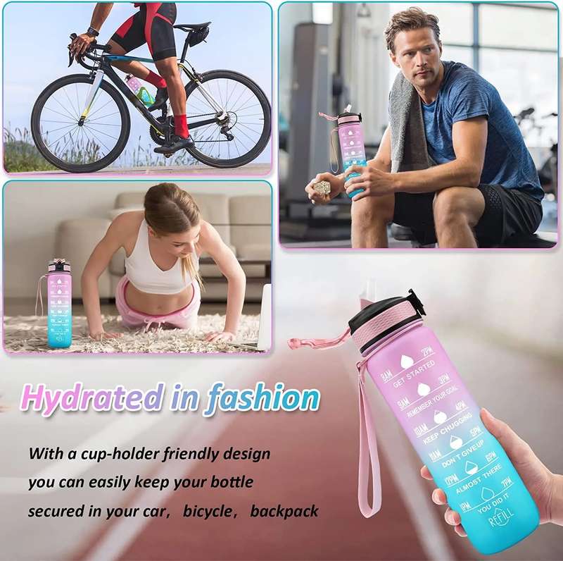 Motivational 1L Water Bottle with Straw Time Marker