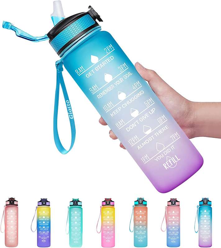 Motivational 1L Water Bottle with Straw Time Marker