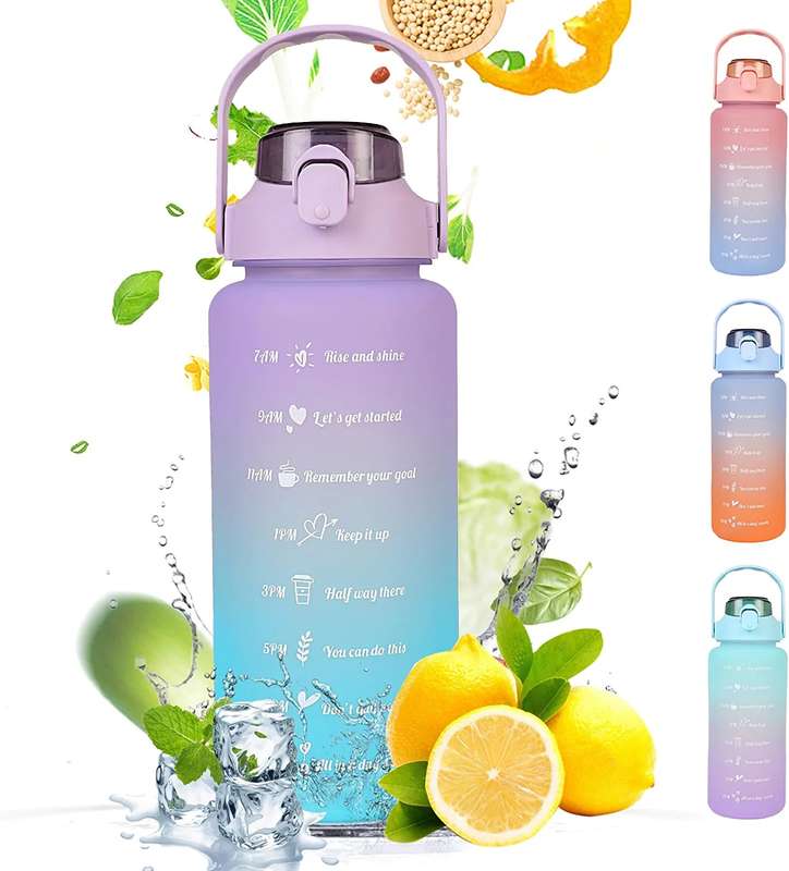 Motivational Water Bottle Combo 2L & 1L with Straw