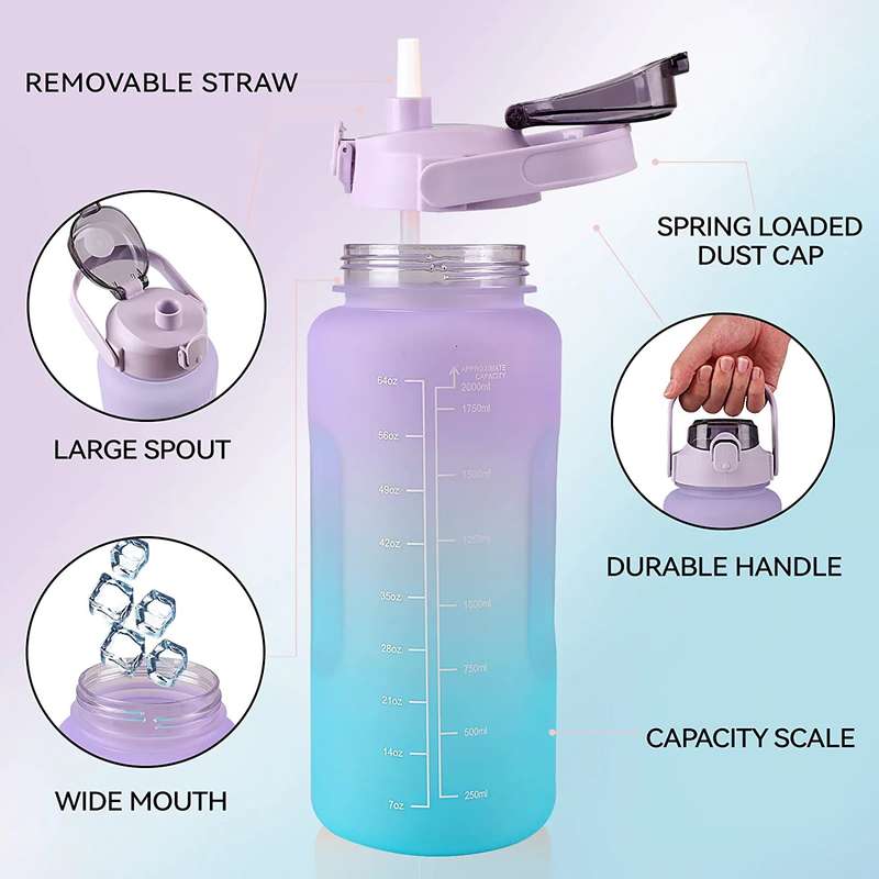 Motivational Water Bottle Combo 2L & 1L with Straw