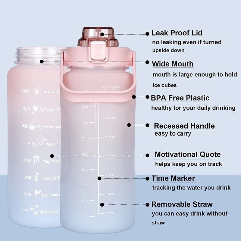 Motivational Water Bottle Combo 2L & 1L with Straw