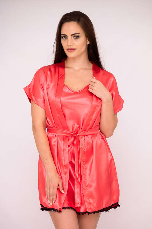 Stella Coral Satin Nightie & Dressing Gown Set