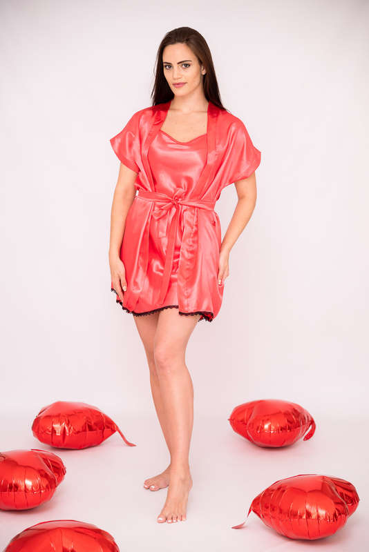 Stella Coral Satin Nightie & Dressing Gown Set