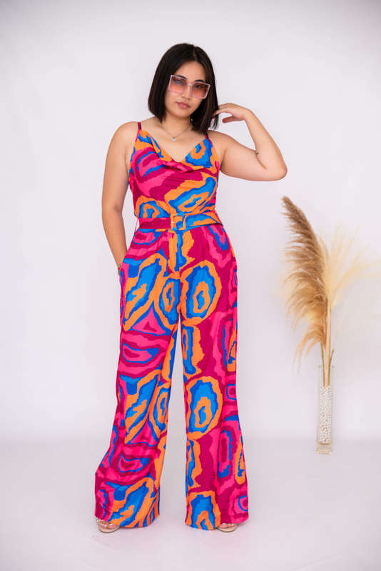 Olivia Belted Printed Jumpsuit Multi
