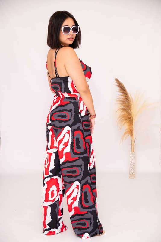 Olivia Belted Printed Jumpsuit Grey
