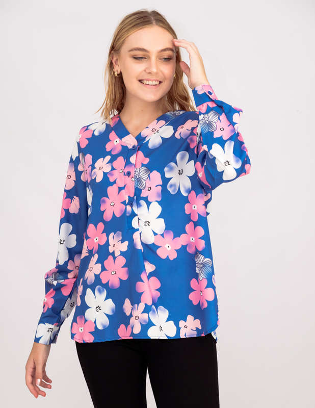 Women's Callie Cherry Blossom Long Sleeve Shirt Blue