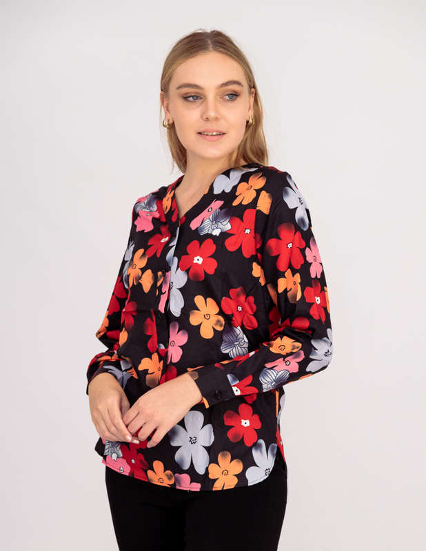 Women's Callie Cherry Blossom Long Sleeve Shirt Black 
