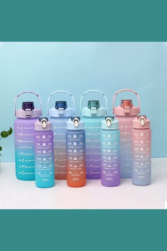 Motivational Water Bottle Combo 2L & 1L with Straw