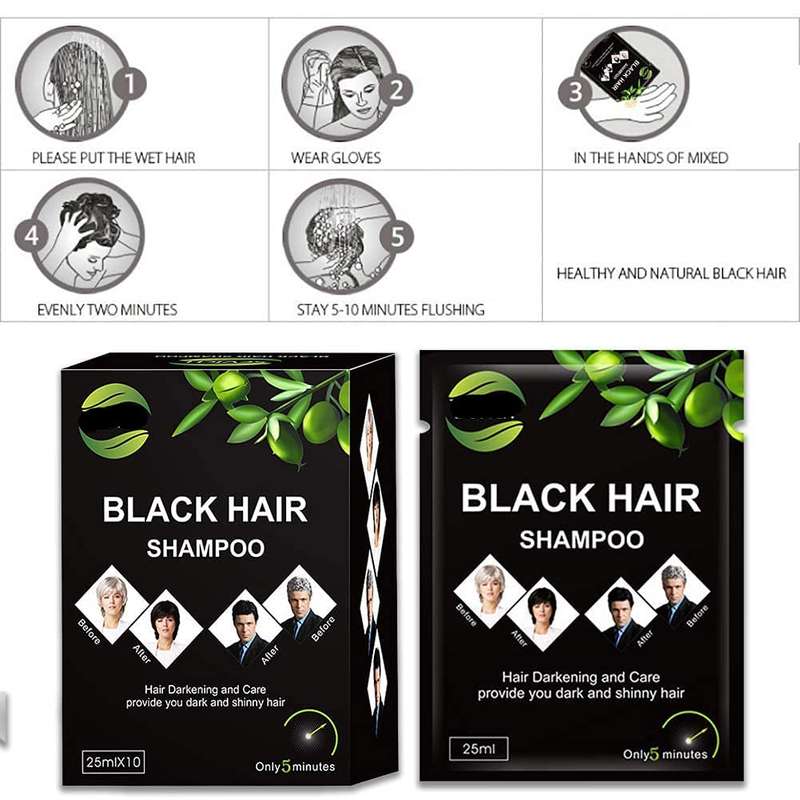 Instant Black Hair Shampoo for Men and Women Box Of 10 x 25ml Sachet