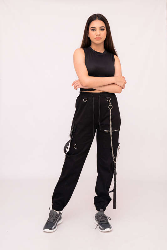 Denny Drawstring Cargo Sweatpants For Women With Chain