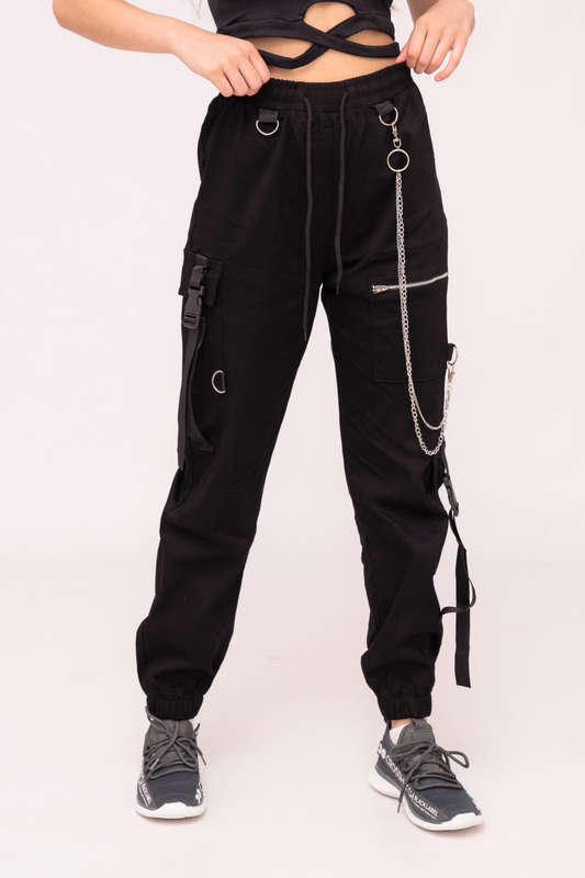 Denny Drawstring Cargo Sweatpants For Women With Chain