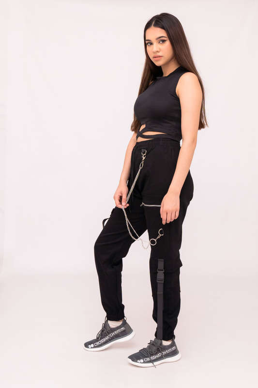 Denny Drawstring Cargo Sweatpants For Women With Chain