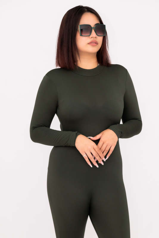 Thermal Fleece Bodysuit Jumpsuit With Zip Closure