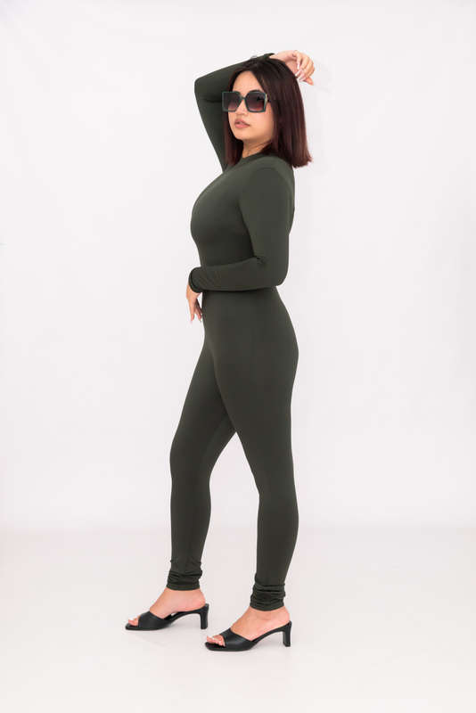 Thermal Fleece Bodysuit Jumpsuit With Zip Closure