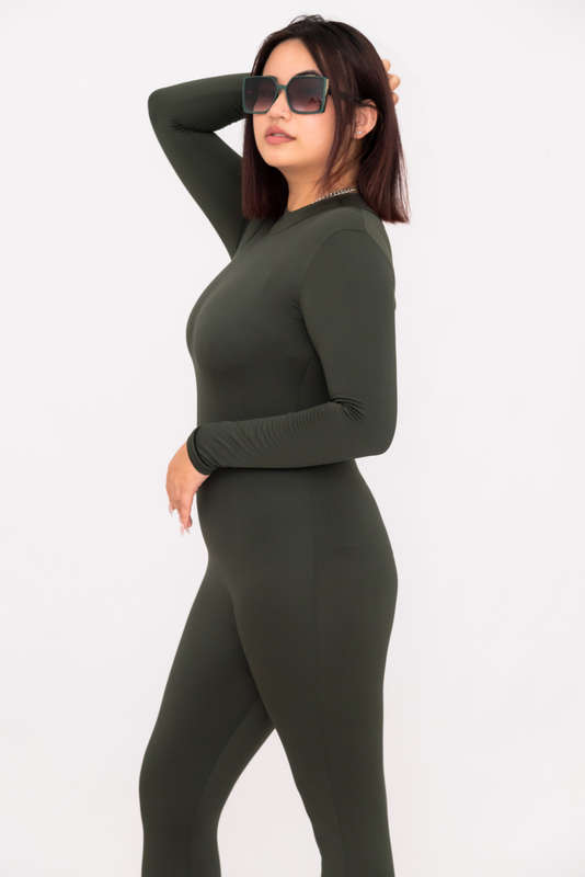 Thermal Fleece Bodysuit Jumpsuit With Zip Closure