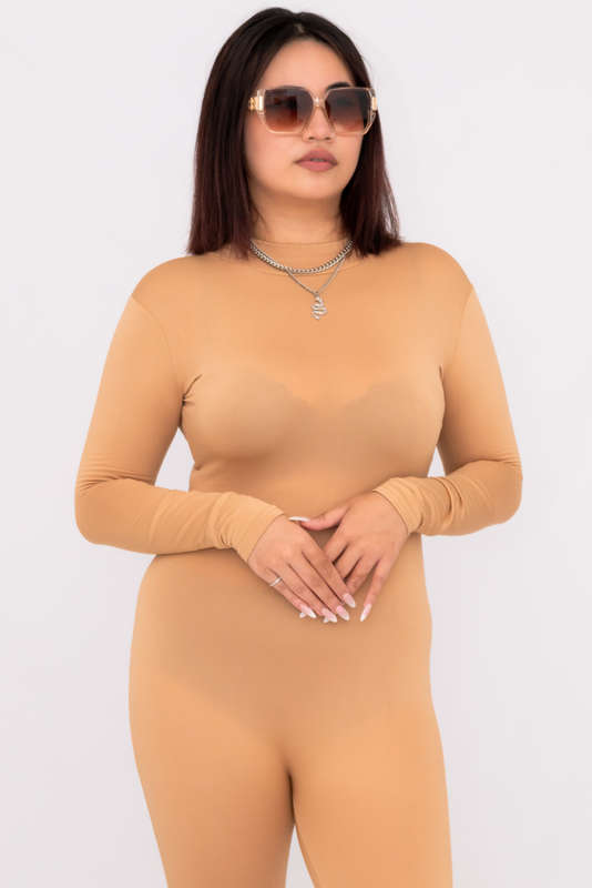 Thermal Fleece Bodysuit Jumpsuit With Zip Closure