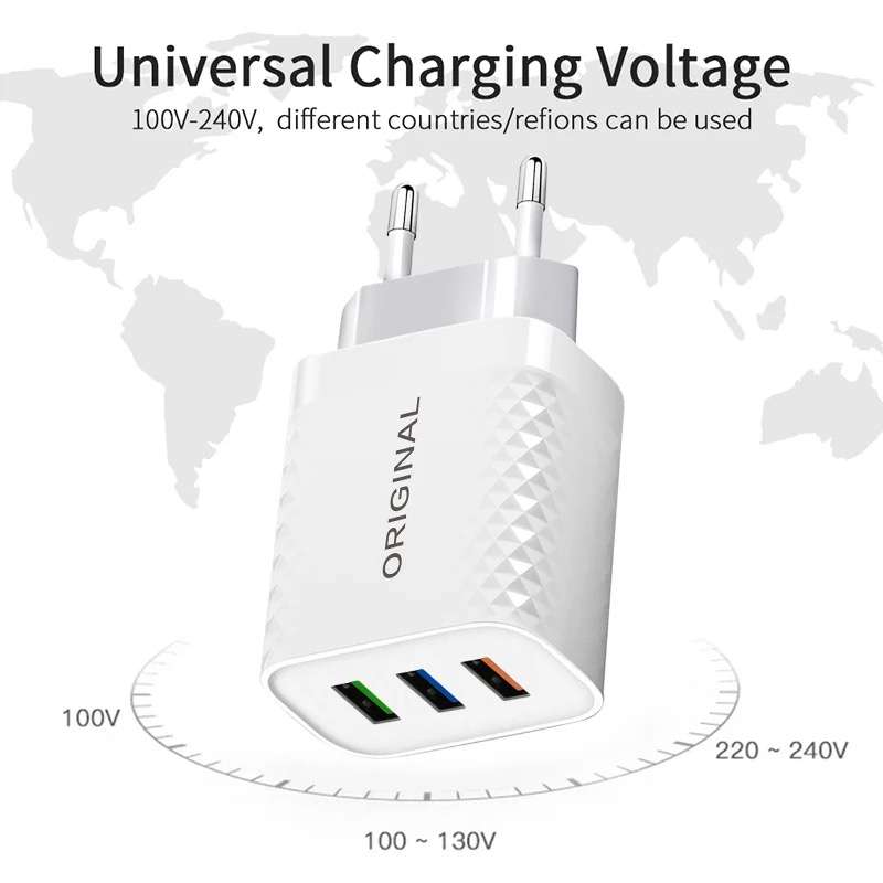 Fast Charge 3 x USB Port Charger + MICRO USB Cable