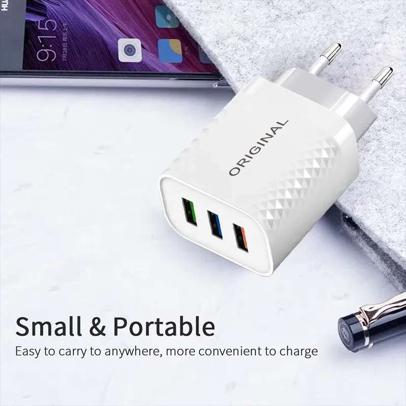 Fast Charge 3 x USB Port Charger + MICRO USB Cable