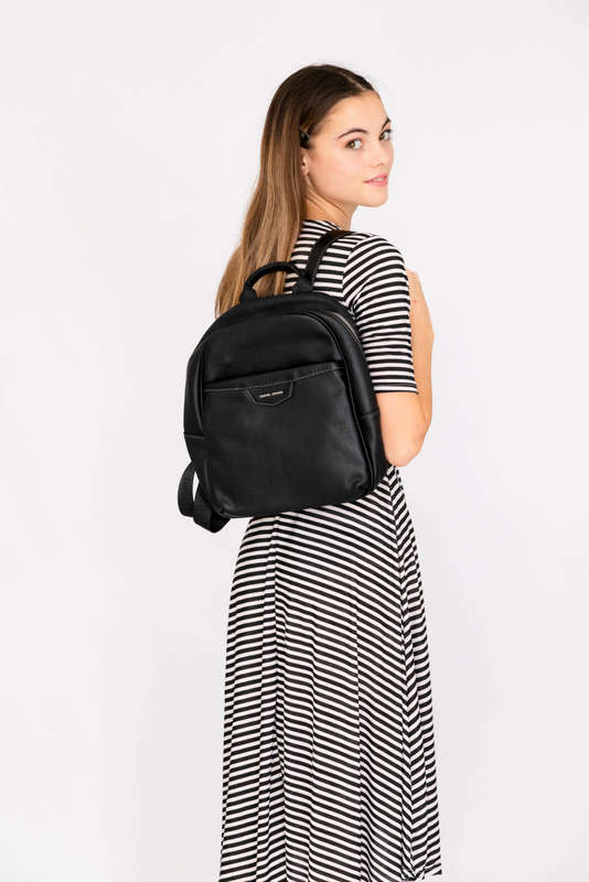 David Jones Leather Backpack Black