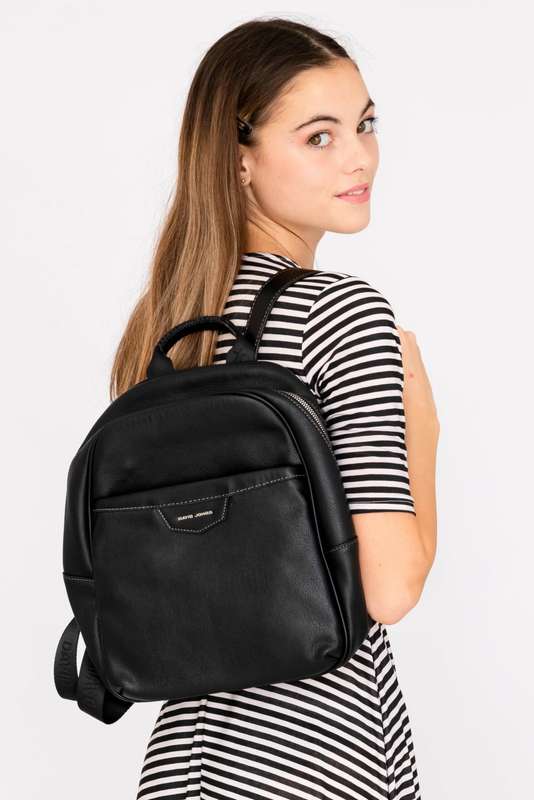 David Jones Leather Backpack Black