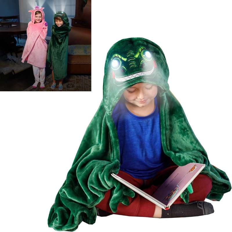 Dinosaur Hooded Throw Blanket With LED Lights