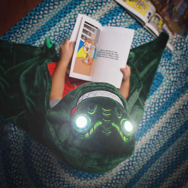 Dinosaur Hooded Throw Blanket With LED Lights