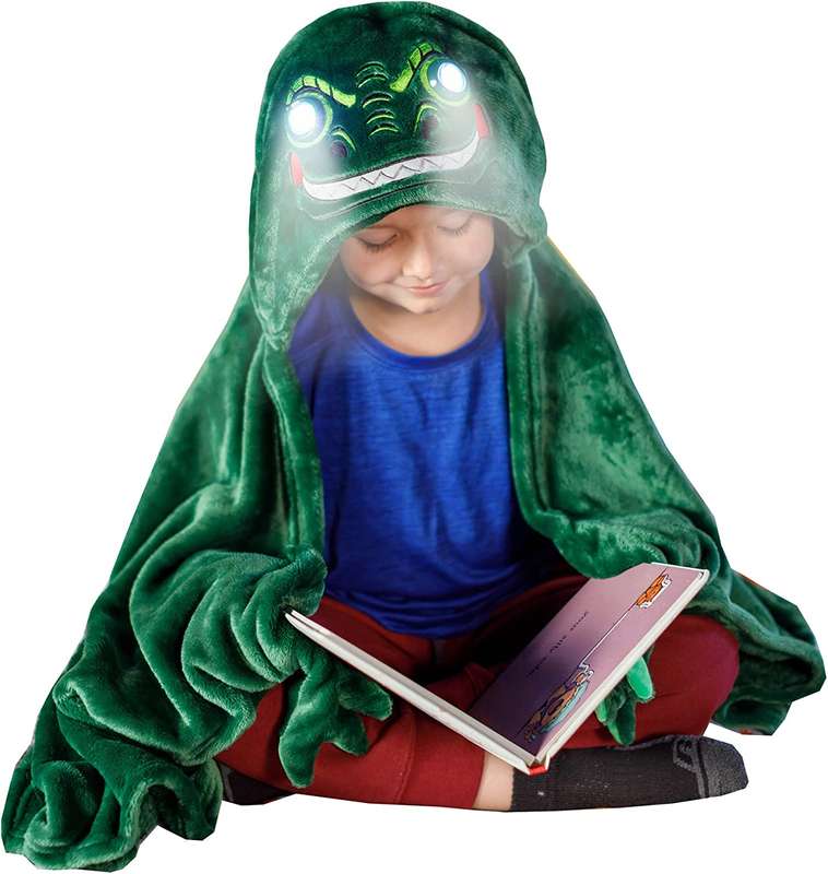 Dinosaur Hooded Throw Blanket With LED Lights