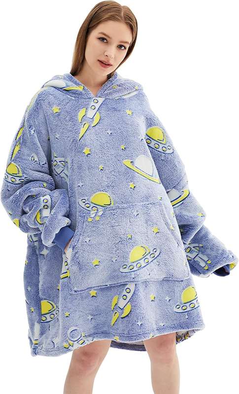 Oversized Huggle Glow in The Dark Soft Plush Warm Hooded Blanket Sweatshirt