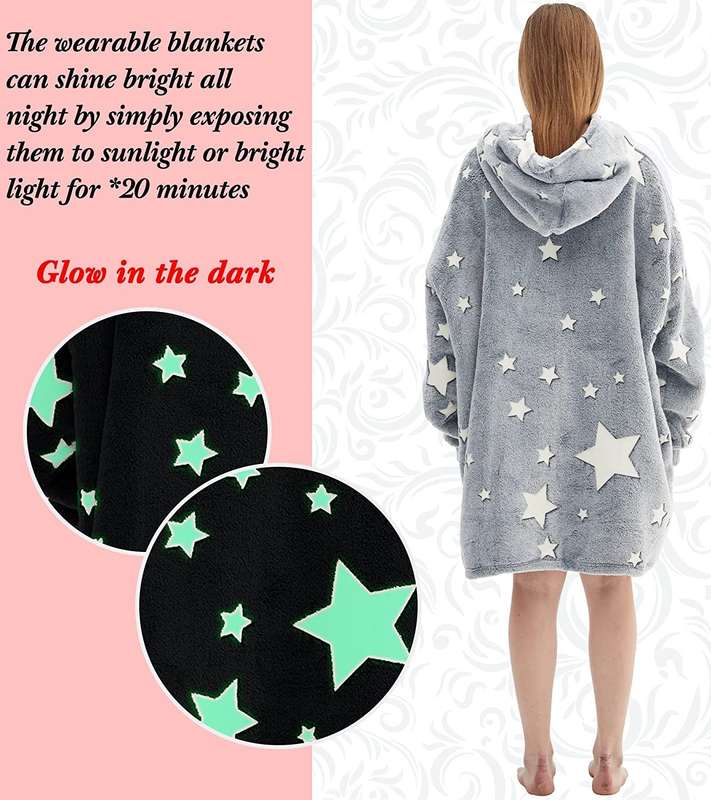 Oversized Huggle Glow in The Dark Soft Plush Warm Hooded Blanket Sweatshirt