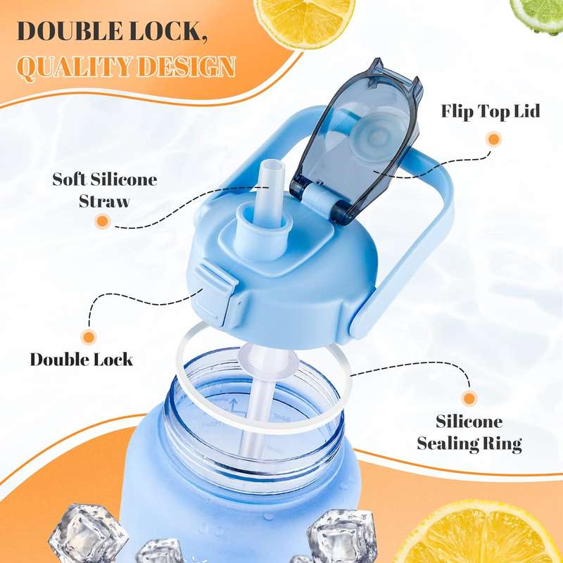 Motivational Water Bottle 3 in 1 with Straw Time Marker 2L+900ml+300ml
