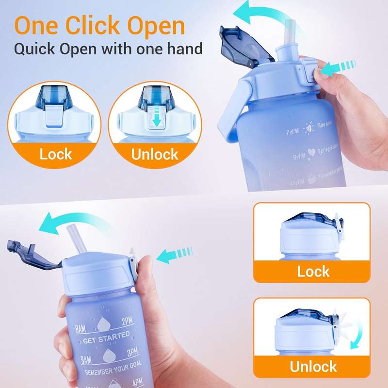 Motivational Water Bottle 3 in 1 with Straw Time Marker 2L+900ml+300ml