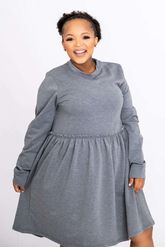 Betty Long Sleeve Tiered Mini Swing Dress Grey