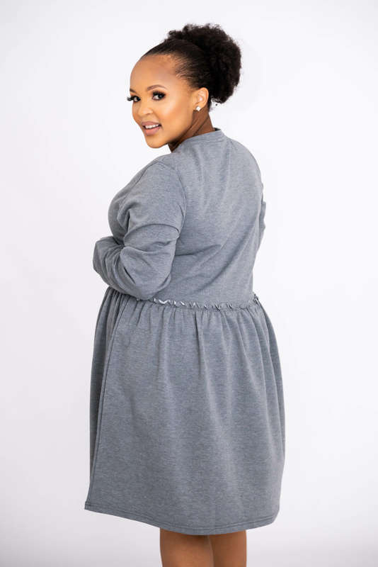 Betty Long Sleeve Tiered Mini Swing Dress Grey