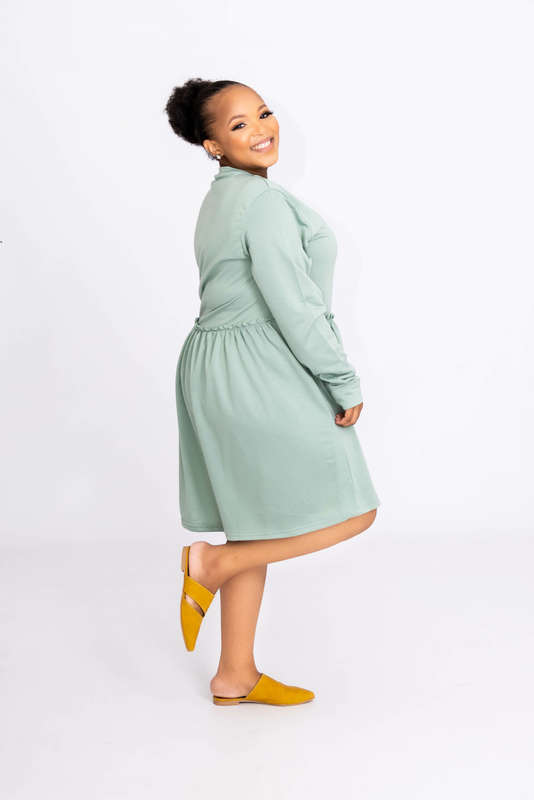 Betty Long Sleeve Tiered Mini Swing Dress Mint