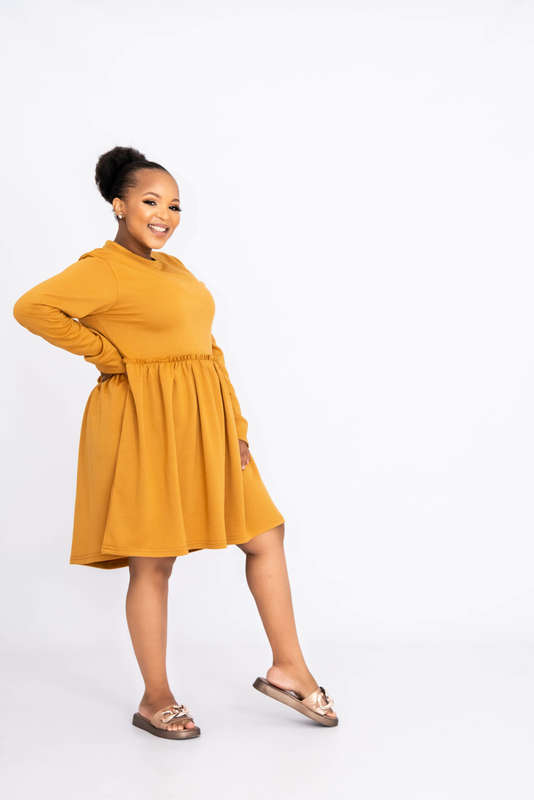 Betty Long Sleeve Tiered Mini Swing Dress Tan