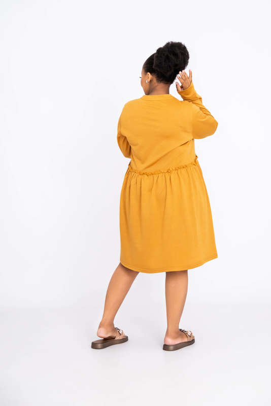 Betty Long Sleeve Tiered Mini Swing Dress Tan