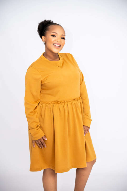 Betty Long Sleeve Tiered Mini Swing Dress Tan