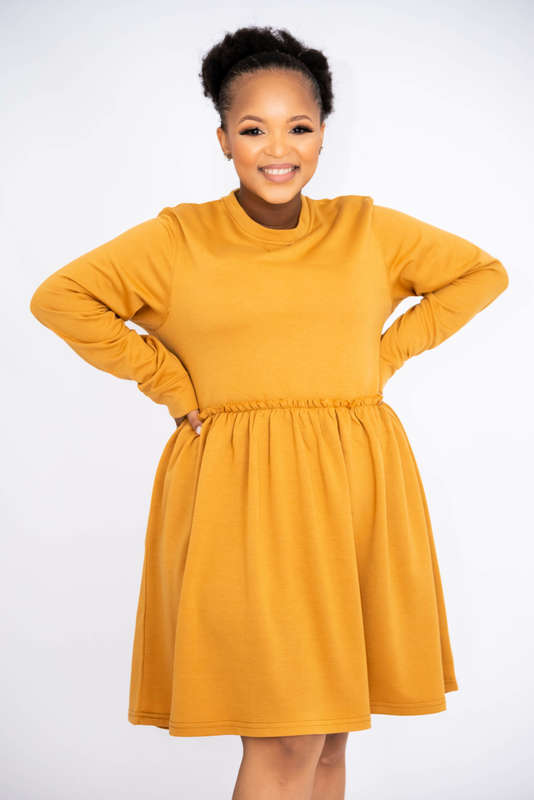 Betty Long Sleeve Tiered Mini Swing Dress Tan