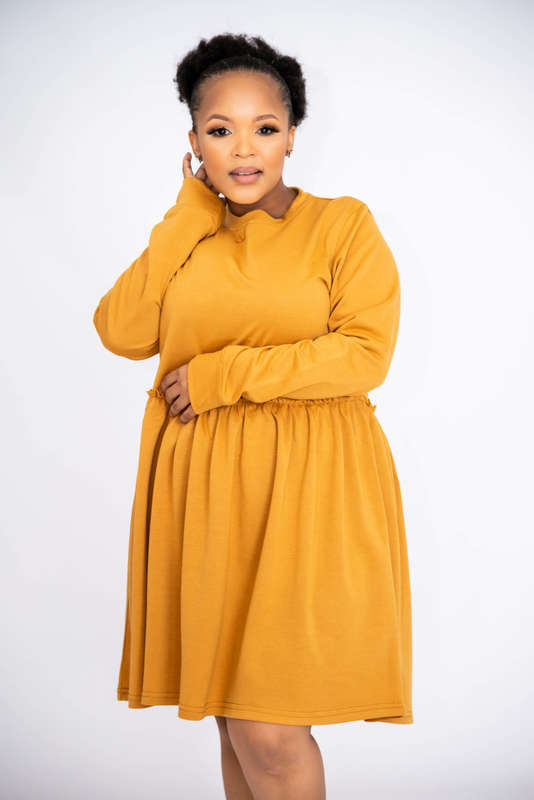 Betty Long Sleeve Tiered Mini Swing Dress Tan