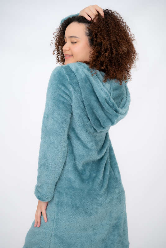 Juliet Zip-Up Sherpra Huggle Hoodie Winter Gown With Deep Pockets Teal