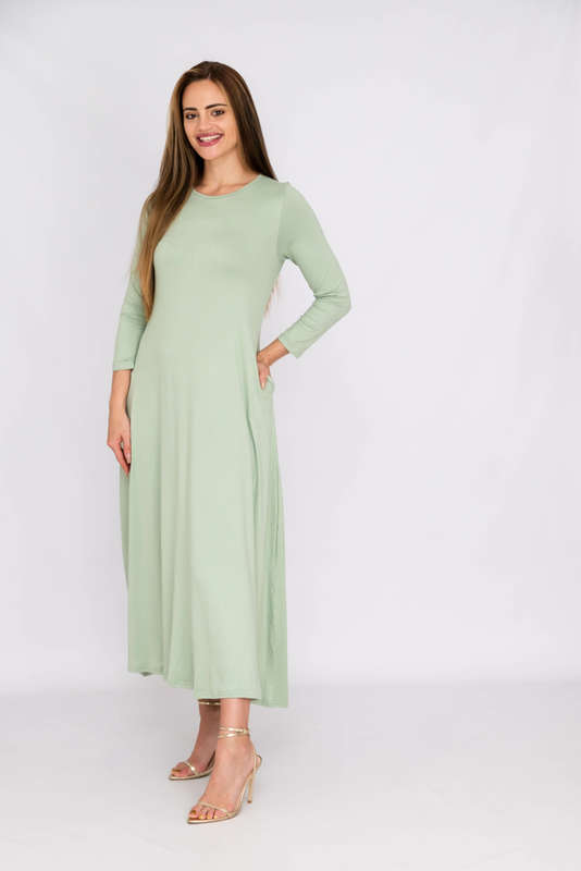 Madilyn Women's Casual Long Sleeves Maxi Dress With Pockets Mint