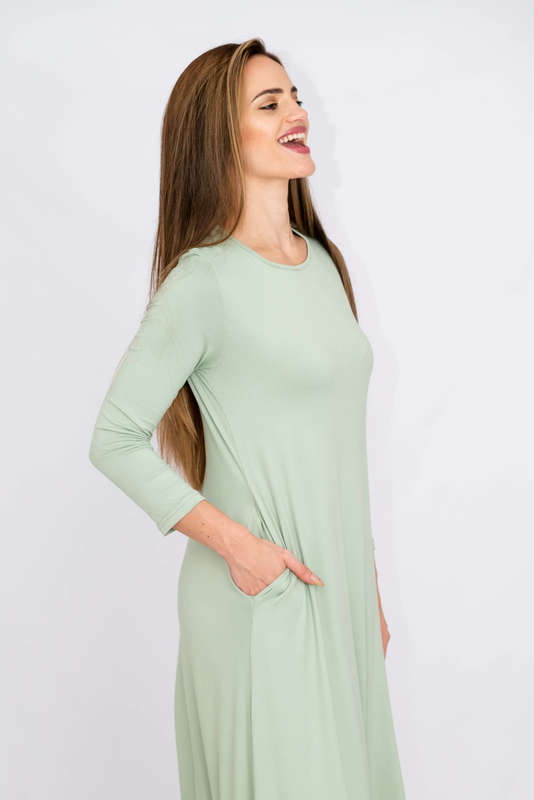 Madilyn Women's Casual Long Sleeves Maxi Dress With Pockets Mint