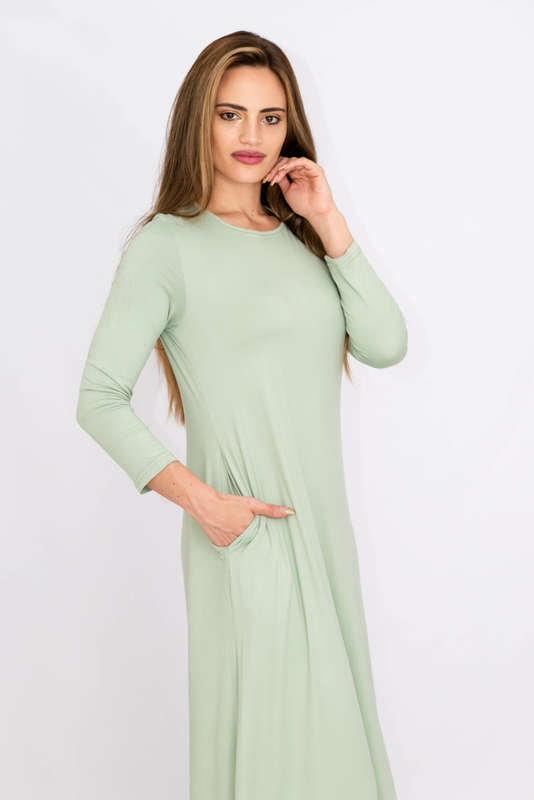 Madilyn Women's Casual Long Sleeves Maxi Dress With Pockets Mint