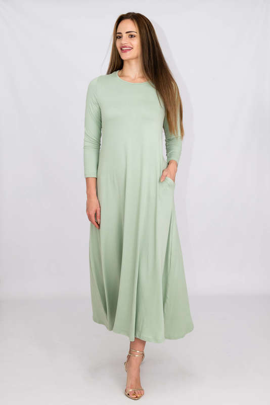 Madilyn Women's Casual Long Sleeves Maxi Dress With Pockets Mint