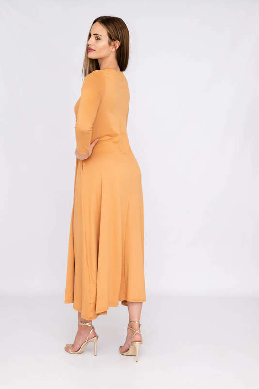 Madilyn Women's Casual Long Sleeves Maxi Dress With Pockets Tan